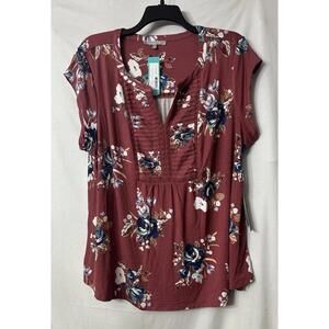 NWT Daniel Rainn Womens Patoka Pleated Split Neck Short‎ Sleeve Top Plus Size 3X